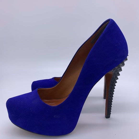 Schutz Ultra High Blue Suede Pumps Studded Heels - Picture 3 of 8